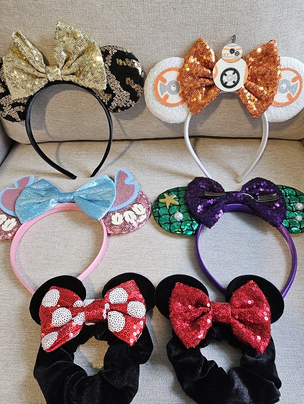 Lot Of 6 Disney Ears Headbands And Ponytail Holders